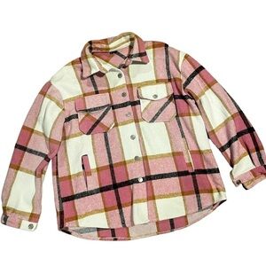 𝅺shein heavy weight flannel pink plaid size large